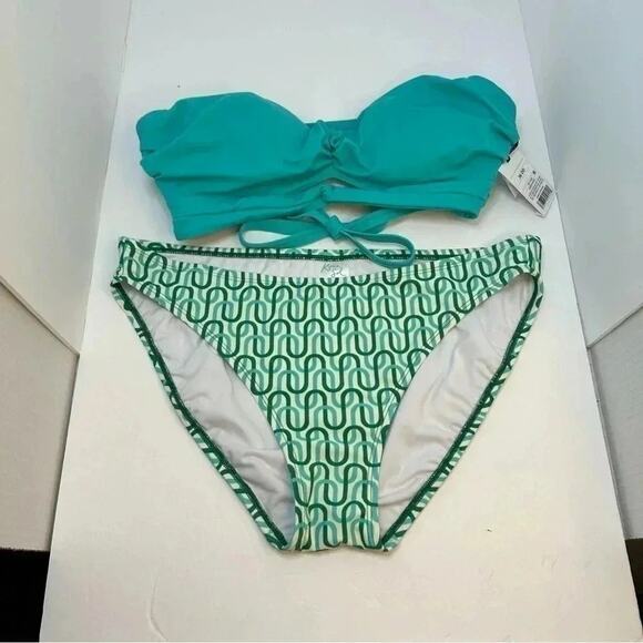 Kona Sol bikini teal top printed bottom NWT beach costal pool side - Picture 1 of 4